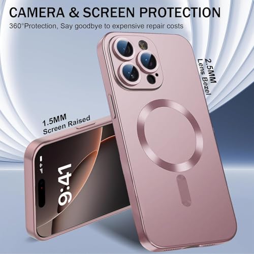Image of DIZORO Magnetic Case for iPhone 13 Pro Max Cover [Compatible with MagSafe][Built-in Camera Lens Protector] Slim Soft Silicone Bumper Shockproof Metallic Luster Back Cover Phone Cases (Pink)