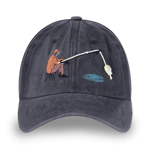 GudaAphrmix Funny Fishing Baseball Cap – Fishing Theme Baseball Cotton Polyester Adjustable Hat Gift for Men Women Fishoholic Lover Fisherman Grandpa Dad Trucker Gray