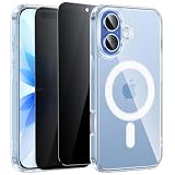 Niokfrci Magnetica Cover per iPhone 17 Custodia e 2 Pezzi Privacy Pellicola Vetro Temperato, Compatibile con MagSafe, Trasparente Cover TPU Sottile Silicone Antiurto Bumper Case per iPhone 17