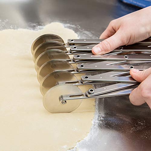 TrueCraftware- 6-Wheel Stainless Steel Adjustable Dough Divider- Pastry Cutter Bakeware Stainless Pizza Slicer Round Dough Cutter Roller Cookie Pastry Knife Divider