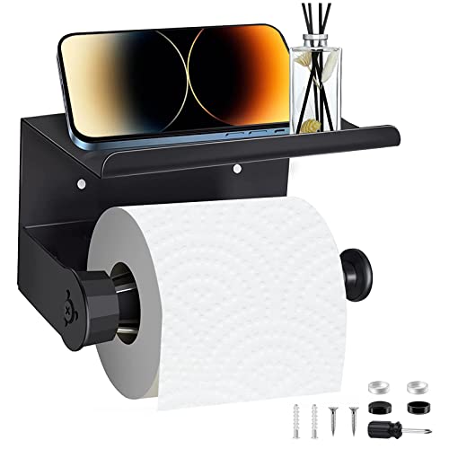 Toilet Paper Holder With Shelf - Sus 304 Stainless Steel Rustproof Wall Mounted Toilet Paper Roll Holder - Single Hand Operable With Damping Effec Bathroom Washroom Tissue Roll Holder #TOP21