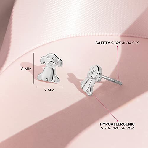 925 Sterling Silver Children's Cute Puppy Earrings with Screw Backs for Kids & Young Girls. Fun Earrings for Dog Lover Children4