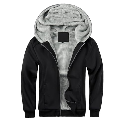 AOTORR Men's Hoodies Full Zip Fleece Jacket Coat Winter Warm Oversized Zip Up Hooded Top with Pockets W11 Black Grey 4XL