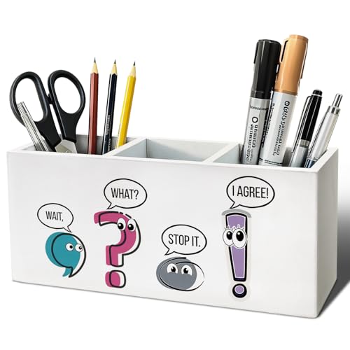 ELMCH Funny Teacher Pen Pencil Holder, English Teacher Gifts Wood Desk Organizer and Accessories, Funny Grammar English Teachers Classroom Pen Holder Desk Organizer for Office Classroom Tabletop