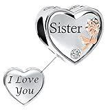 NARTGO Abalorio de corazón de flor de rosa con texto en inglés 'I Love You Mom Wife Auntie Sister Grandma Nana compatible con pulseras Pandora Charms, Cobre, No es una piedra preciosa