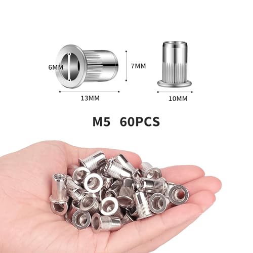 60 Stück Nietmuttern M5 Edelstahl - Einziehmuttern Gewindenieten Blindnietmuttern Nietmuttern Einnietmuttern M5 Edelstahl für Metallplatten, Rohre und mehr