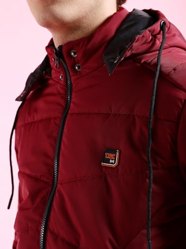 Image of The Indian Garage Co Men Black Regular Fit Solid Hooded Puffer Jacket
