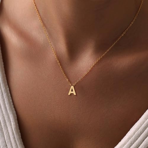 Initial Necklaces for Women, 14k Gold Plated Dainty Gold Letter Necklace Tiny Initial Pendant Necklace Cute Letter Name Choker Necklaces for Women Simple Gold Jewelry for Women Gifts2