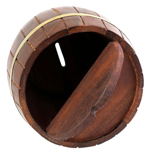 IBLAY Wooden Money Safe Box for Cash with Key | Birthday Gift for | Adults - Barrel Shape | Money Bank Bag (Barrel Shape Piggy Bank)