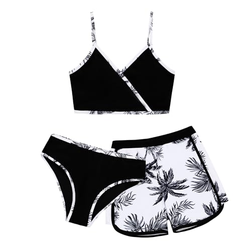 Image of Girls 3 Piece Bikini Bathing Suit Teen Girls Swimwear Sport Swimsuits with Shorts 9-16T