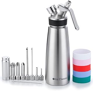 Otis Classic Whipped Cream Dispenser - Stainless Steel Whipper w/Chargers for Desserts - Professional Culinary 500ml Canisters w/ 3 Whip Decorating Nozzles