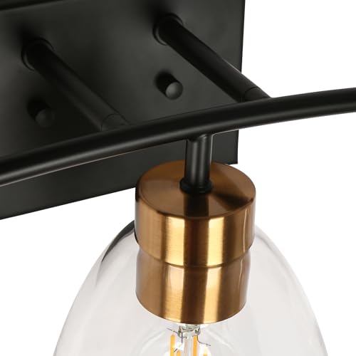 Image of KSANA Bathroom Light Fixtures, 3-Light Black and Plating Brass Vanity Lights for Bathroom, 22.8'' Modern Farmhouse Bathroom Lighting Lights Over Mirror with Clear Glass Shade