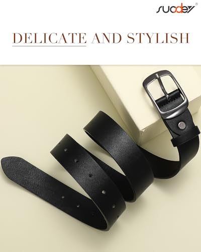 Image of Leather Cowhide Belts for Women Black Belt Women Leather Waist Belt with Pin Buckle Women Vintage Retro Belts for Jeans Dress Pants,black,25-30