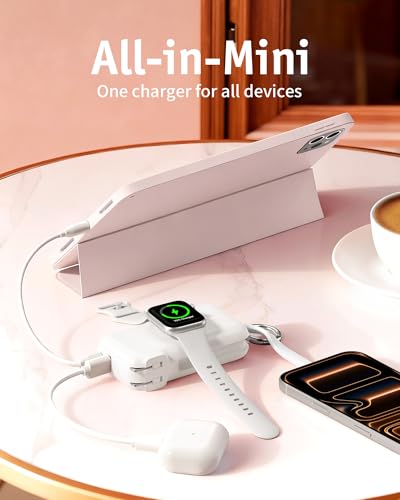Image of RORRY Flow Portable Charger 10000mAh 40W Wall Plug Power Bank Battery Pack | Built-in USB-C Cable, Keychain Design, Fast Charging, for iPhone 17 /16 /15, Apple Watch, iPad, 3-in-1, Travel Essential