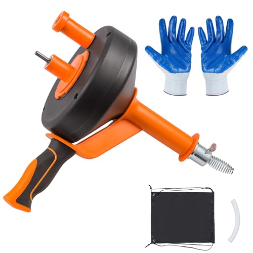 Dhouse Rohrreinigungsspirale 10m - Umweltfreundliche Abflussspirale mit Bohrer-Adapter & Handschuhen - Rostfreie Edelstahl-Feder für Küche & Bad - Manuell & Elektrisch - Komplettset (10M)