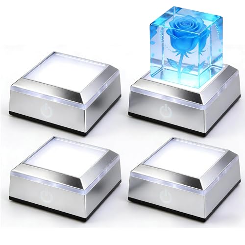 Image of Museum-Style Lighting Base for Feng Shui Crystals - USB /Battery Operated LED Platform for Window Display & Tabletop Decor set of 4 -no cubes