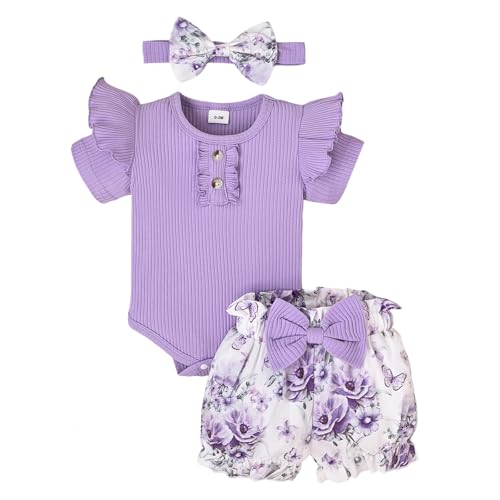 Baby Girl Clothes Summer Outfits Newborn Ruffle Sleeve Infant Flower Butterfly Shorts with Bow Headband 0-18 Months