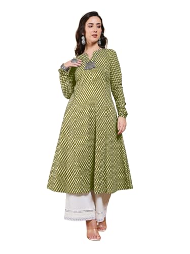 Image of FIORRA Women's Turquoise Floral Printed Anarkali Kurta