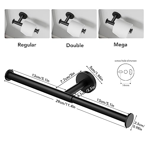 Tindbea Toilet Paper Holder, Extendable Double Toilet Paper Roll Holder Wall Mount, Sus304 Stainless Steel Rustproof Bathroom Tissue Holder (Matte Black) #TOP1