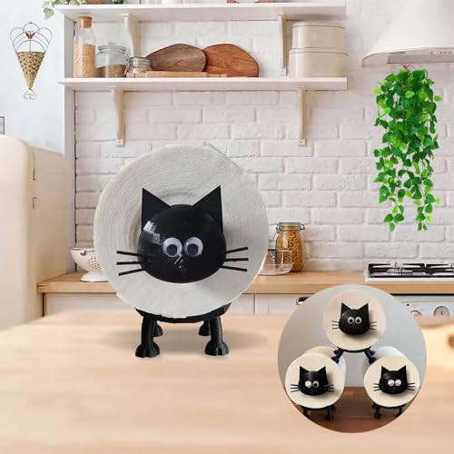 Katzen Toilettenpapierhalter - Lustiger 3D Gedruckter Klorollenhalter, Stehend ohne Bohren, Dekorativ für Badezimmer, WC Rollen Aufbewahrung (Schwarze Katze)