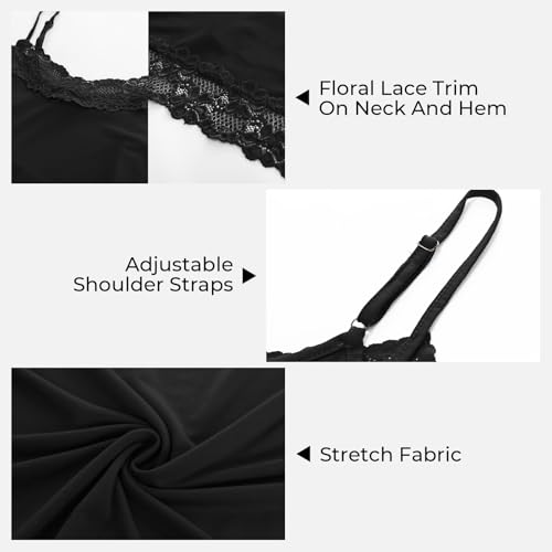 Image of Kate Kasin Women's Adjustable Spaghetti Strap Lace Trim Cami Tunic Tank Top 2PACK