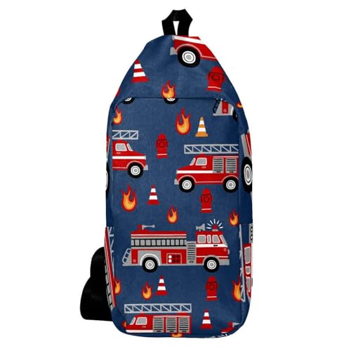 Mochila bandolera de camiones de bomberos azul oscuro, 16x36.5x8.4cm