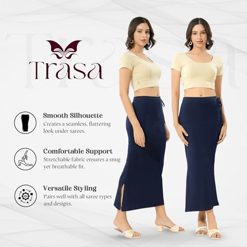 Image of TRASA Womens Saree Shapewear Petticoat, Cotton Lycra Petticoat, Skirts for Women, Shape Wear Dress for Saree