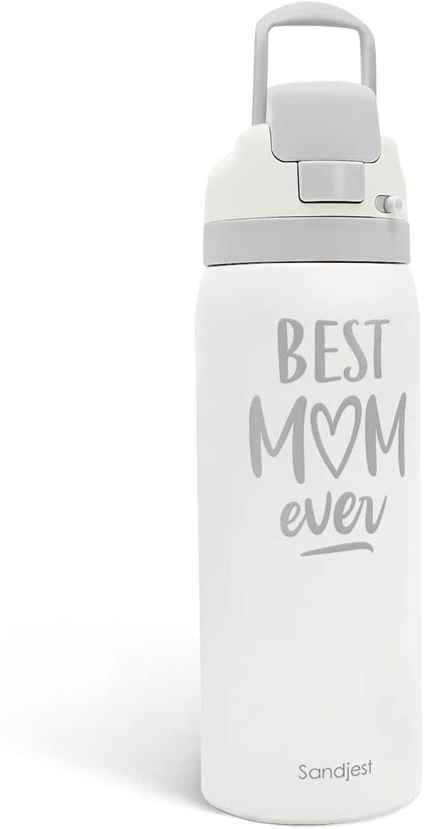Mom Insulated Stainless Steel Water Bottle with Straw for Sports and Travel, Best Mom Ever, 32oz, Gifts for Women Mother's Day Birthday Christmas