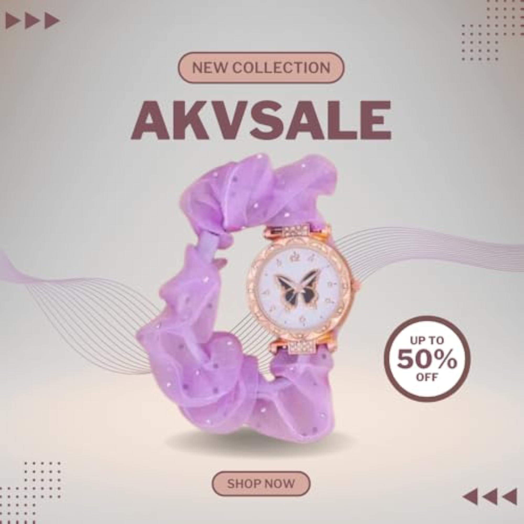 Women's Analog Watch with Purple Scrunchie Strap