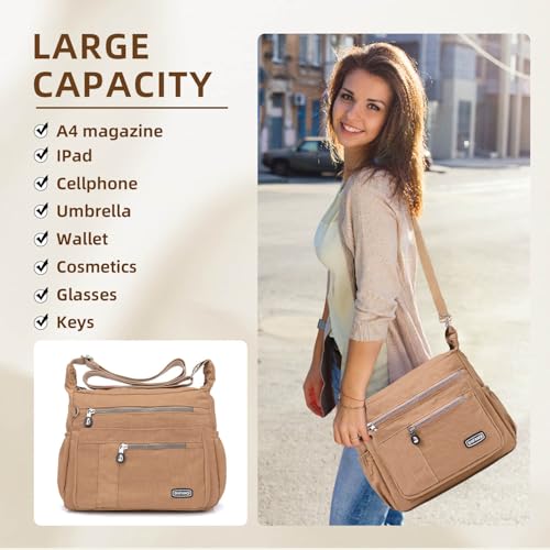 Image of Crossbody Bag for Women, Multi Pockets Waterproof Nylon Shoulder Handbag, Lightweight Crossbody Purse for Ladies
