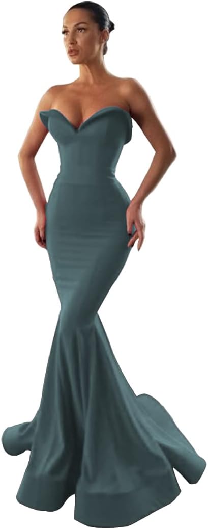 Women's Mermaid Strapless Long Prom Dresses Open Back Sweetheart Evening Gowns