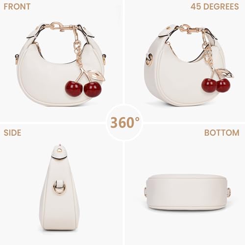 Image of JQWSVE Small Top Handle Bags for Women Mini Purses Cute Ladies Handbags Crescent Mini Crossbody Bags with Cherry