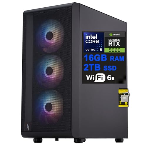 Acer Nitro 60 Gaming AI �f�X�N�g�b�v Intel 10�R�A Ultra 5 225F 16GB DDR5 2TB SSD GeForce RTX 5060 GDDR7 DLSS4 (�ő�614 AI �g�b�v) DisplayPort