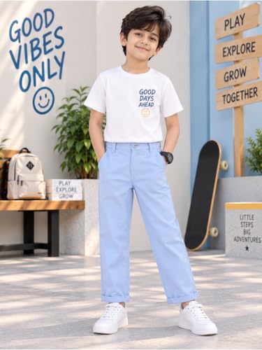 Image of KiddoPanti Boys 100% Cotton Twill Chinos Pant | Comfortable Regular Fit | 2 Side Pocket, 2 Back Pocket | Ankle Length | Back Elasticated Waistband with Button Zip Open Fly