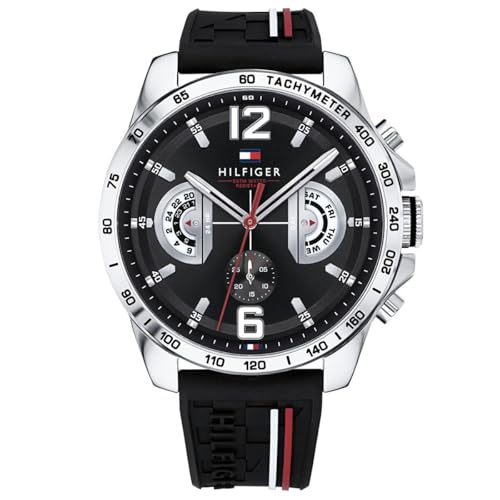 Tommy Hilfiger Multi Zifferblatt Quarz Uhr für Herren mit Schwarzes Silikonarmband - 1791473