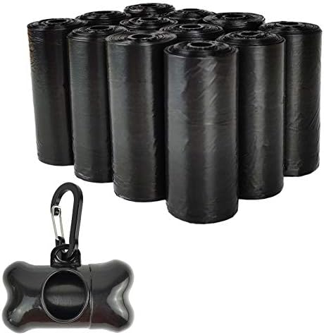 Dog Poop Bags Pet Waste Bag with Dispenser and Leash Clip Black 180 Bags 12 Rolls U12