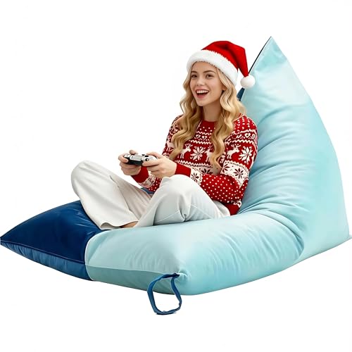 Nobildonna 4ft Bean Bag Chair Cover (No Filler) for Adults, 400L Extra Large Premium Velvet Beanbag Chair Cover, Washable Beanbag Without Filling Ultra Soft Triangular Lazy Sofa Cover (Cyan Blue)