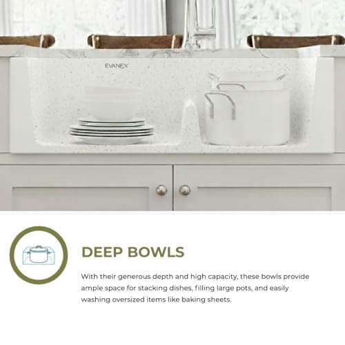Image of EVANEX Quartz Kitchen Sink|Double Bowl Sink for Kitchen|Topmount /Undermount Kitchen Sinks|Sand-Pluto Double Sink with Connector, Waste Pipe, Coupling and Drain Basket|34x20x9 Granite Kitchen Sinks
