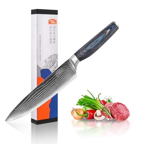 QKOQKO Damascus Chef Knife, 8-Inch Kitchen Knives with 9Cr18MoV Steel Core, Japanese Chef Knife with Durable Wood Handle - Professional Razor Sharp Cooking Chef Knife for Kitchen with Gift Box - image 1