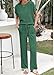 KIRUNDO 2 Piece Sets for Women Dressy Casual Ribbed Knit Short Sleeve Tops Wide Leg Pants Lounge Set Travel Airport Outfits(Dark Green, Medium)