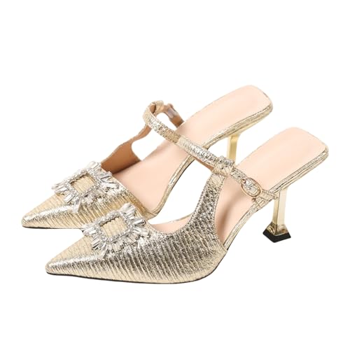 Women's Crystal Embellished Patent Leather Pumps Comfortable Pointed Toe Open Back Dress Sandals for Weddings Office Evening Galas2