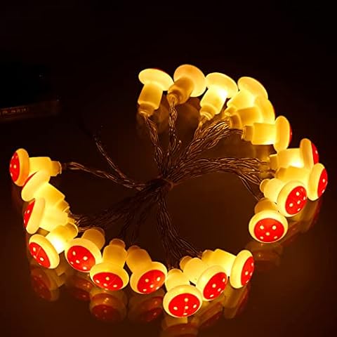 ONEVER 2M 20LED Mushroom String Light Lamp With Battery Box Princess Fairy Lights Mushroom Lamp on Copper Wire for Girls Bedroom Garden Party Decor Cover