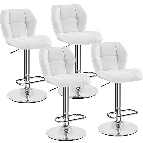 Yaheetech Juego de 4 Taburetes de Bar Taburete de Altura Ajustable 89-111 cm Taburete Industrial Metal Silla de Cocina Tasburete Alto para Cocina Bar Comedor Blanco