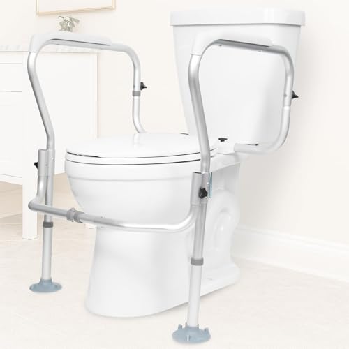 Vive Toilet Safety Rail Frame - Toilet Grab Bars for Elderly, Disabled - Assist Support Rails with Padded Handles - Stand Alone for Bathroom - Adjustable Non Slip for Adults, Seniors, Handicapped