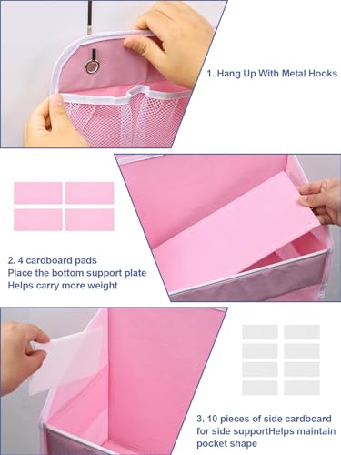 Wakaye 2 Pack Over The Door Organizer, Hanging Storage Organization with Large Capacity Pockets, Swing-Proof Behind Door Storage Shelf for Kicthen Bedroom Nursery Kids Toys Shoes,Pink