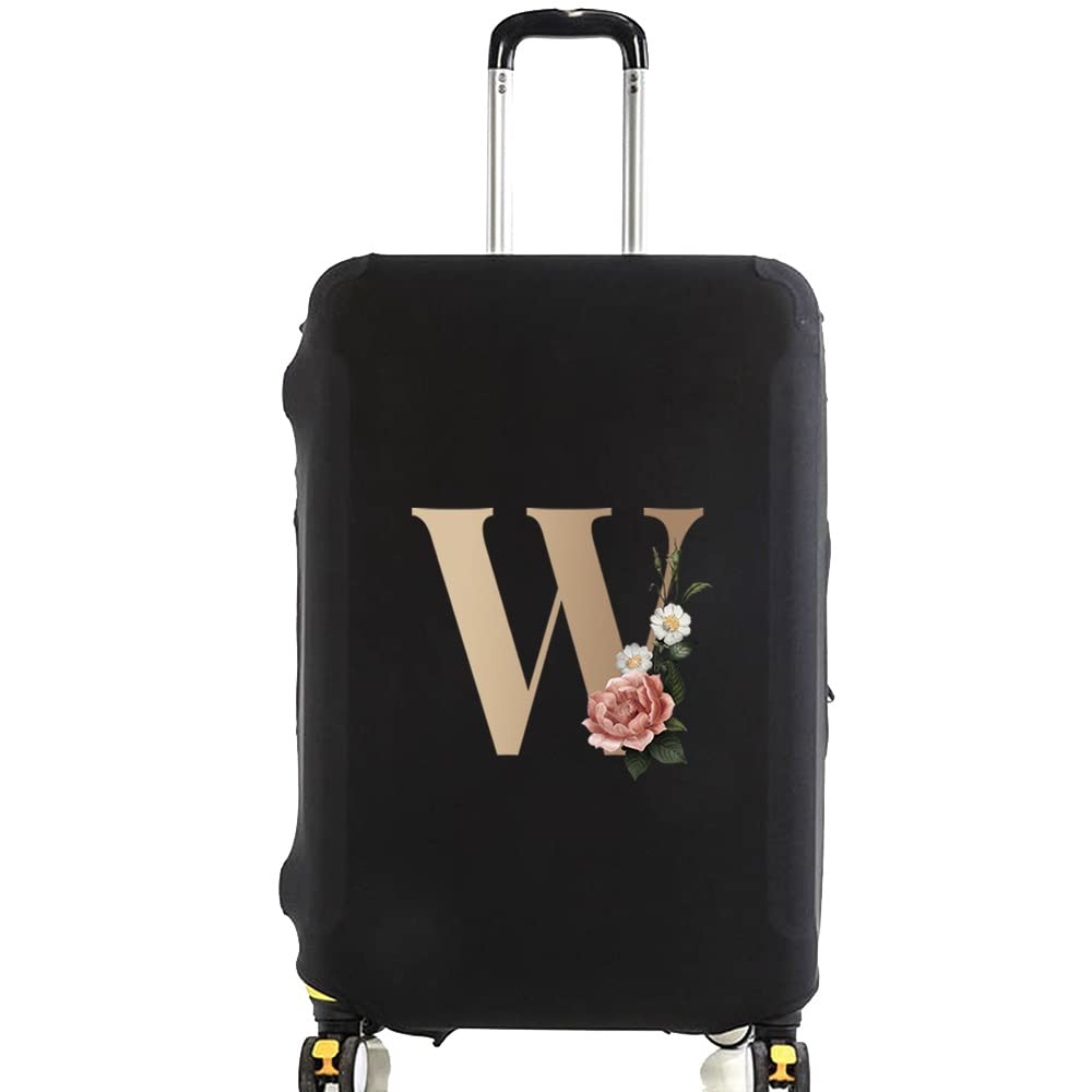 initial letter Printed Design Travel Trolley Case Cover Protector Washable Suitcase Cover Luggage Storage Covers for 18-28 Inch Luggage Cover (Gold W, S (18-21 inch Luggage))