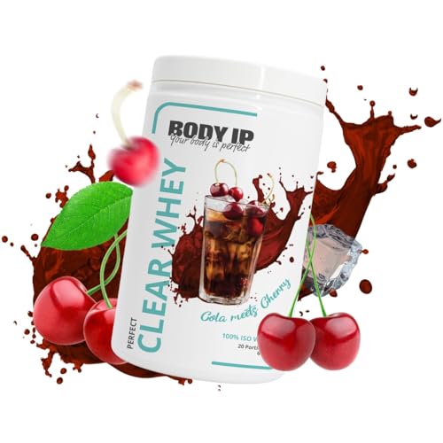 BODY IP Perfect Clear Whey Protein Pulver | Cherry Coke | Eiweißpulver für Protein Shake & Muskelaufbau | Schnelle Aufnahme & gute Löslichkeit | Hoher BCAA Anteil & Eiweißgehalt | 21 Portionen | 600g