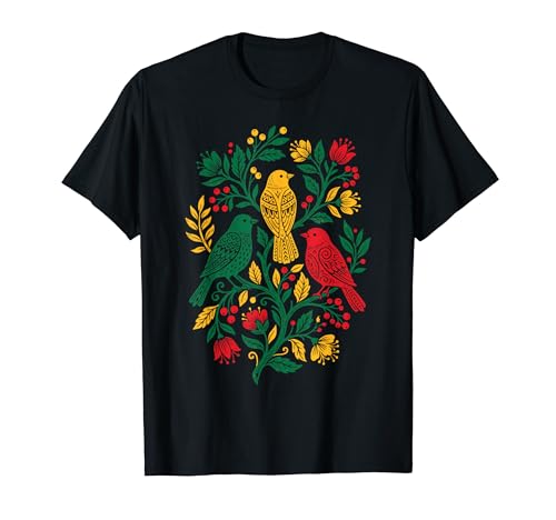 Rasta Reggae Roots Three Birds Jamaica Folk Art Floral T�V���c