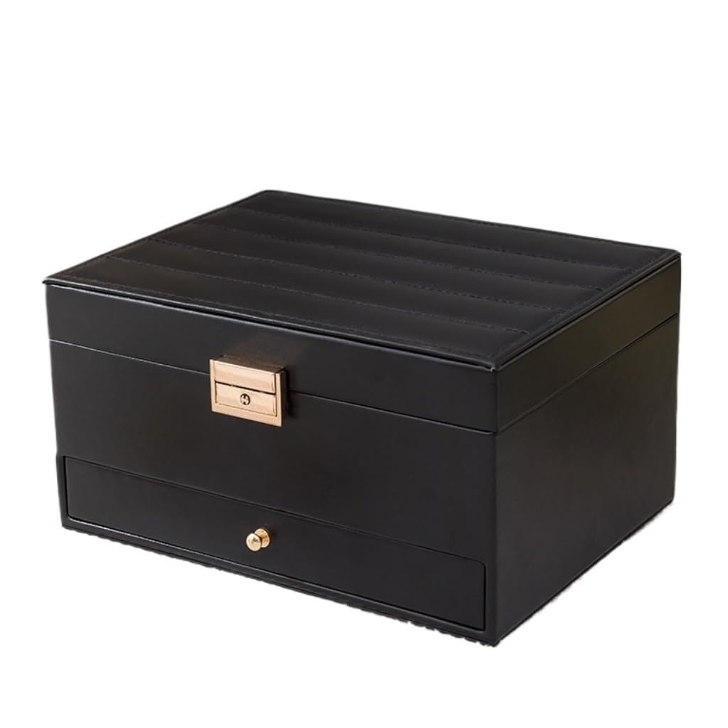 Jewelry Box Jewelry Box Anti-oxidation Lock Drawer Multi-layer European Necklace Earrings Bracelet Jewelry Storage Box Jewelery Box(Schwarz)