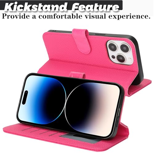 Zouzt Leather Wallet Case for iPhone 14 Pro, 4 Card Slot, Rose Red by Zouzt - Used condition - Image 5
